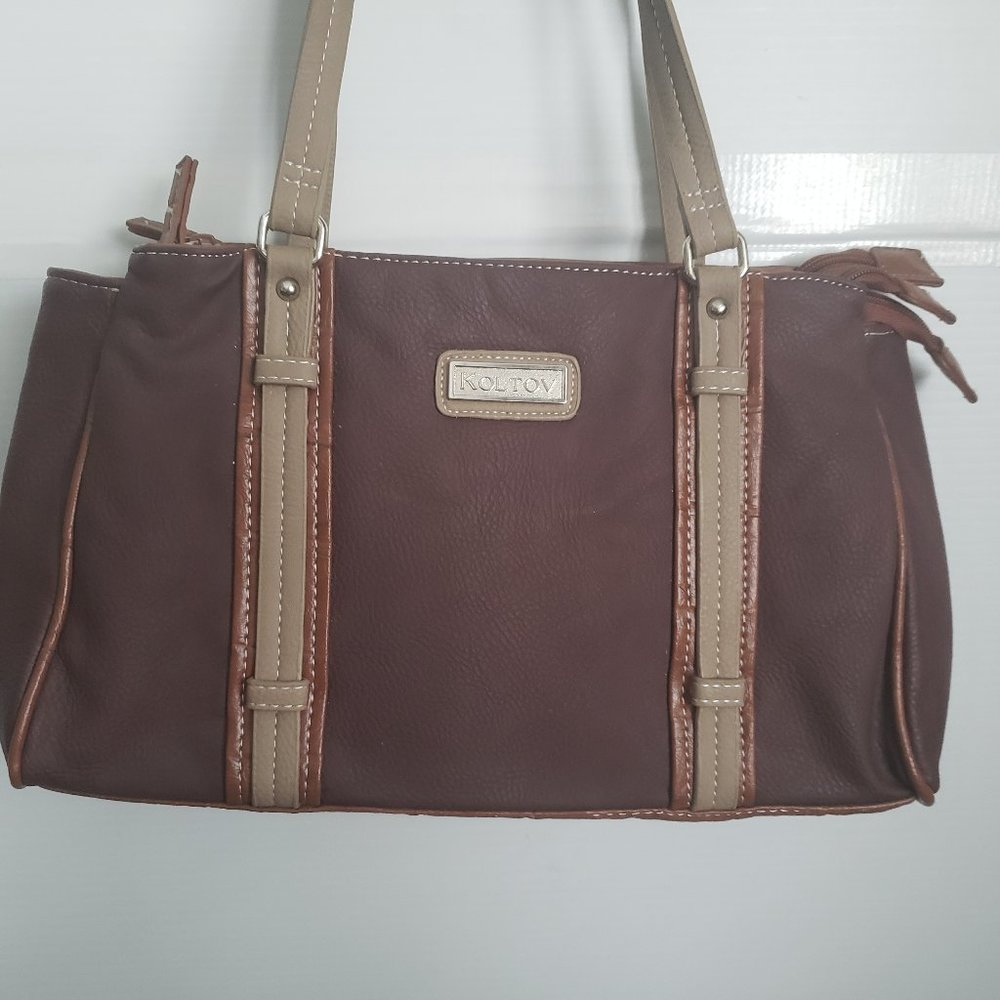 KOLTOV Handbag brown multipocketed zippers shoulder strap leather-type made well